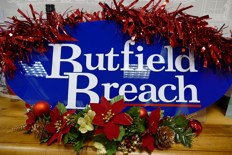 Christmas decorated logo Butfield Breach